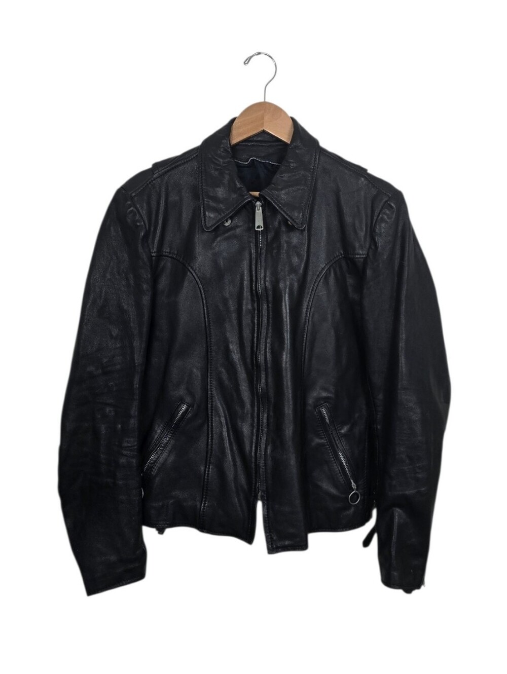 Vintage 1980s Men's Black Leather Jacket Talon Zip Removable Liner Moto Western